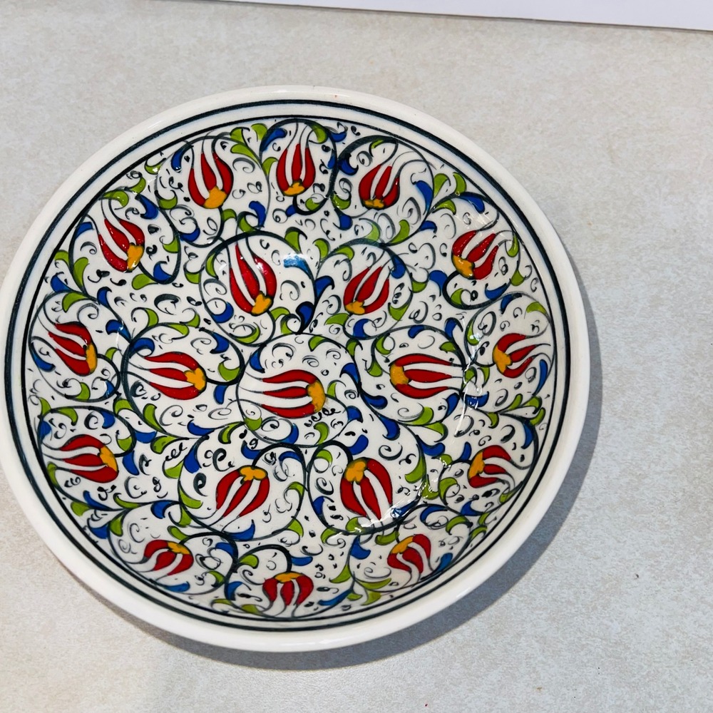 Ipala 2007 Turkish Ceramic Bowl Kase Lalezar Hand Painted Tulip Pottery 6in